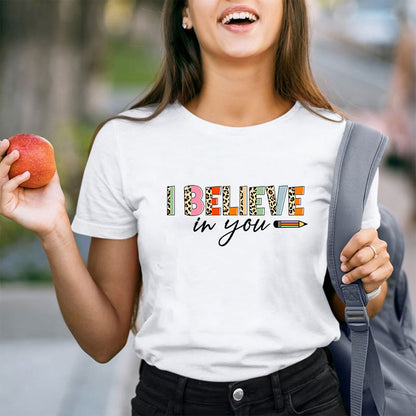 Retro Leopard I Believe In You Teacher T-Shirt
